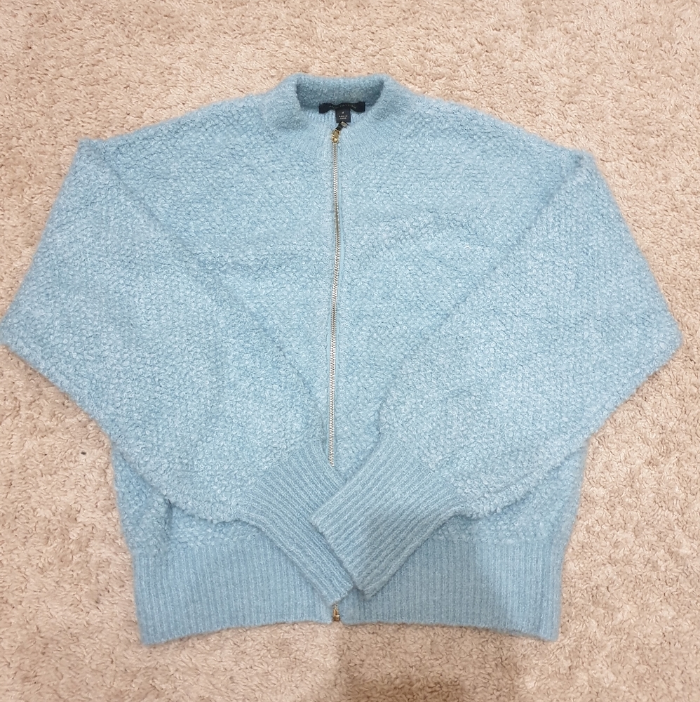 Ann Taylor baby blue fuzzy zipup